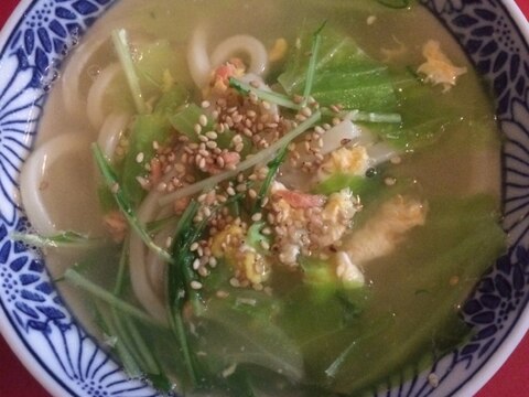 あっさり！鮭フレークと水菜のうどん